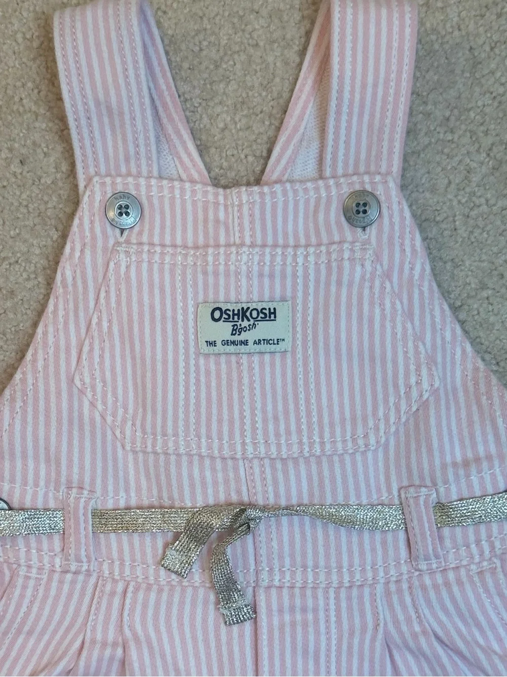 OshKosh B'gosh Knit Pink & White Denim Stripe Overalls